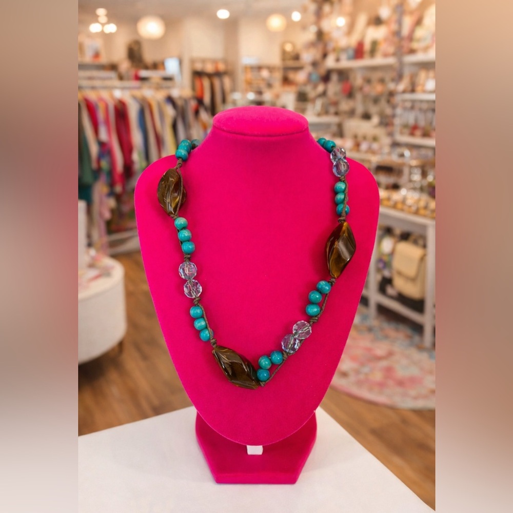 freebird Turquoise, Brown & Clear Beaded Statement Necklace